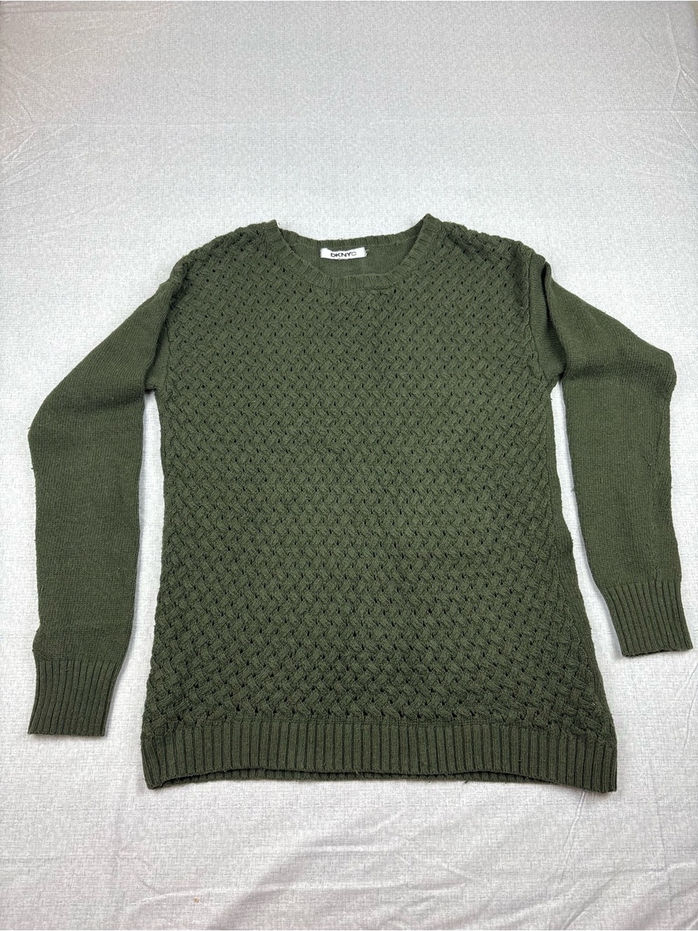DKNYC Olive Green Textured Crewneck Sweater
